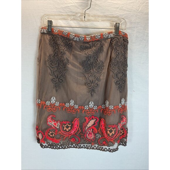 Anthropologie Yoana Baraschi Coffee Orange White Embroidered Skirt Size 10P - Picture 2 of 10